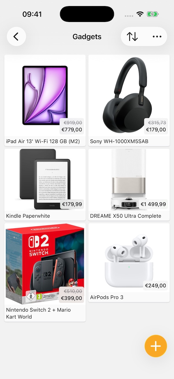 App screenshot showing a list of items