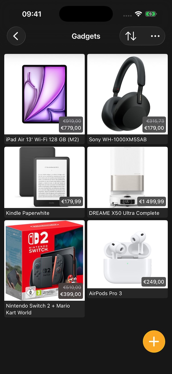 App screenshot showing a list of items